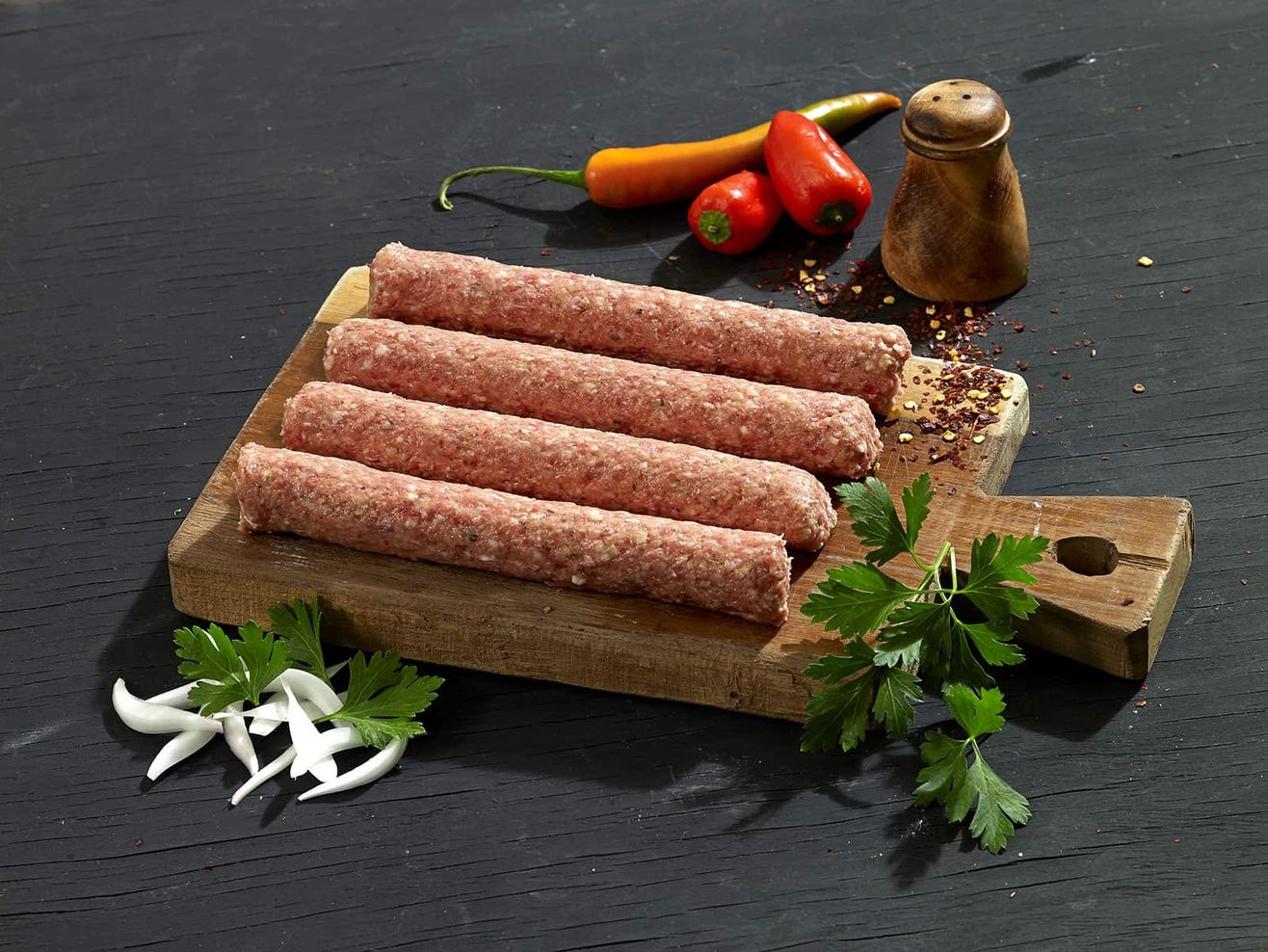 A row of kebabs