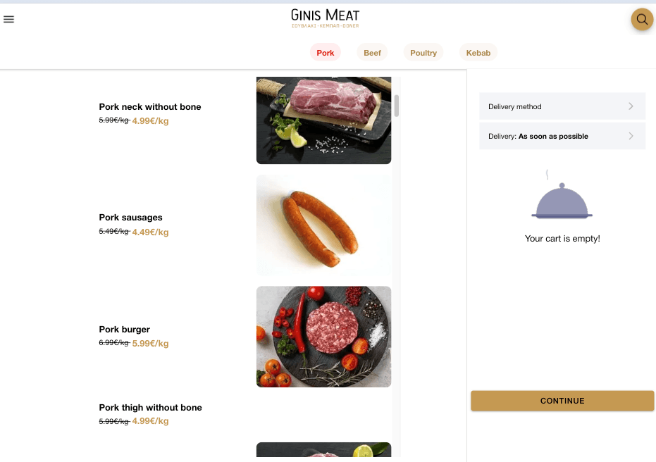 The catalog on a phone - Ginis Greek Meat